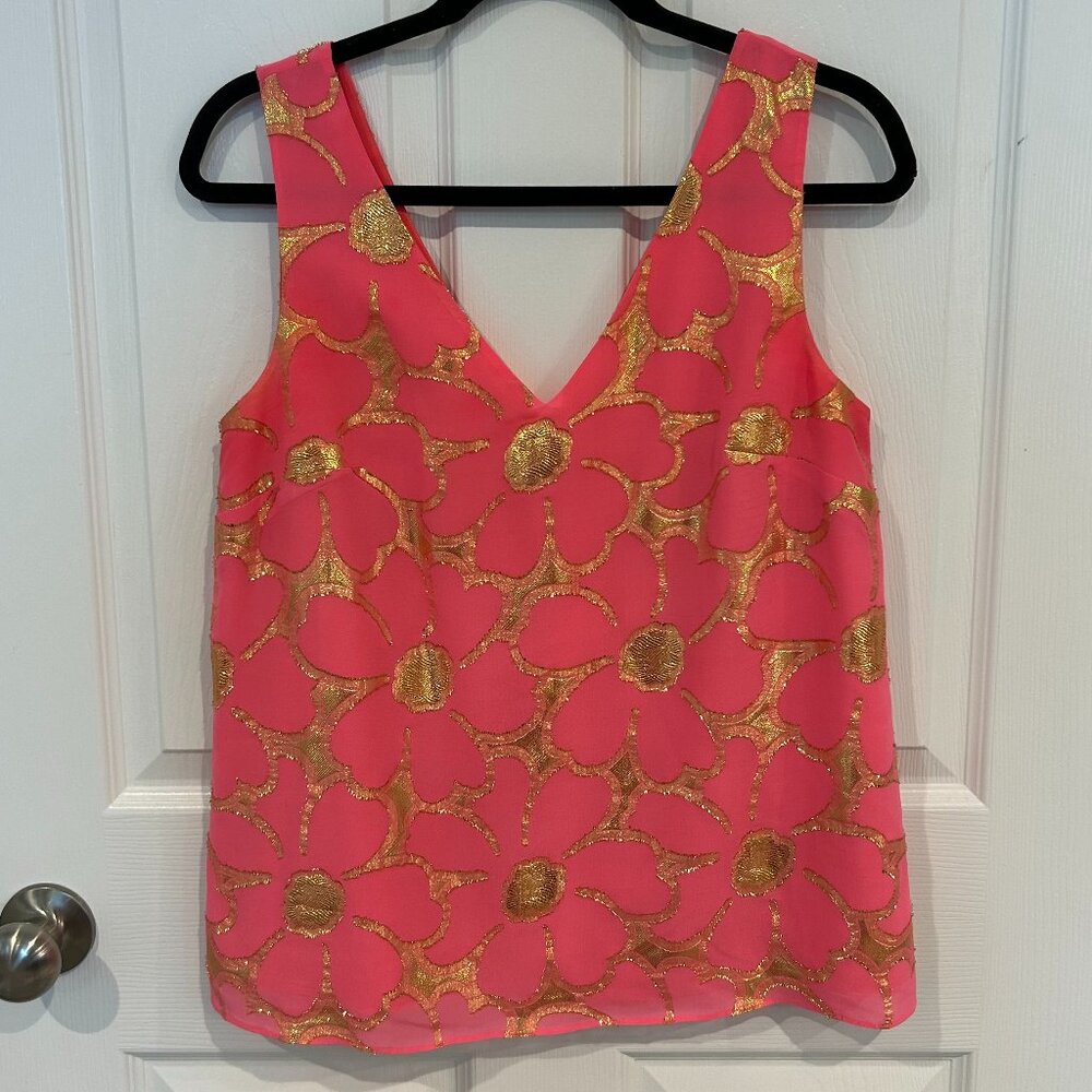 Lilly Pulitzer Women's Silk Cipriani Pink Sun Ray Metallic Tank, S